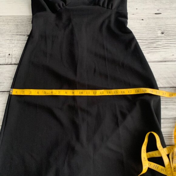 Vintage 70s Maxi Dress Black V-Neck Empire Waist Witchy Halter Gown - Picture 12 of 13